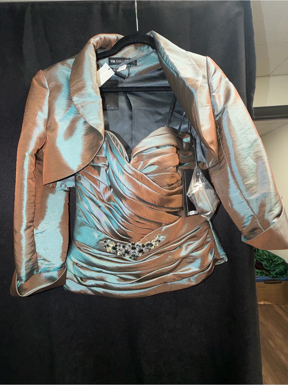 Iridescent Bronze Satin Shrug Jacket with Draped Top